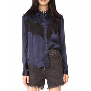 Ganni Fringe Cowboy Navy Satin Shirt